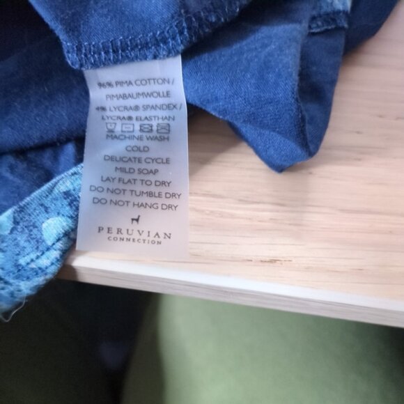 Peruvian Connection Nimes Tapestry Tee Blue Floral Scoop Neck Sz XL Pima Cotton - Picture 5 of 5